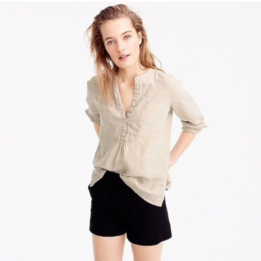 J. Crew Beige Button-Down Linen Shirt